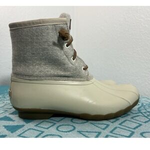 Sperry Saltwater Wool Duck Boots Women 7.5 Cream Grey Insulated Outdoor Gorpcore